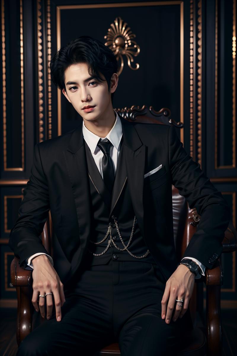 01990-2409450141-sd mai, Suit thug, watch, wristwatch, 1boy, male focus, formal, solo, suit, necktie, black hair, sitting, black pants, looking a.png